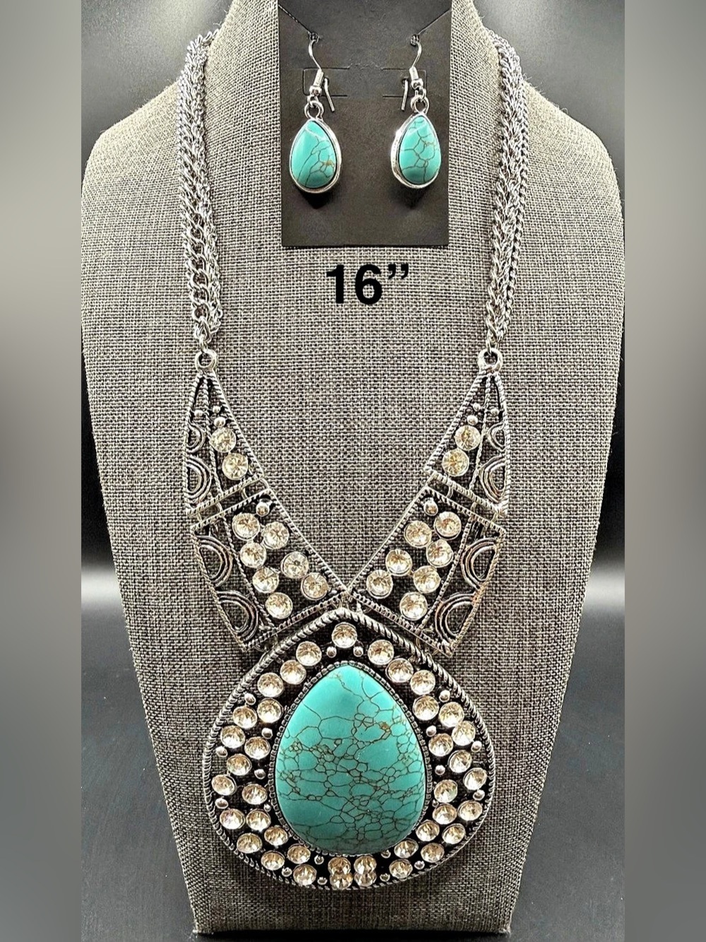 Turquoise & Silver Pendant Necklace Set